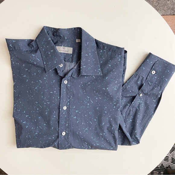 Canali Lightweight Cotton Print Button Down Shirt Blue Men’s Size XL - Picture 1 of 7